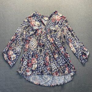 Brittany Black Women's Floral Top Boho Size 1X,sequin,Lighweight,Preppy,Blouse